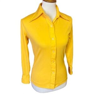 Vtg 70s gold polyester big collar shirt